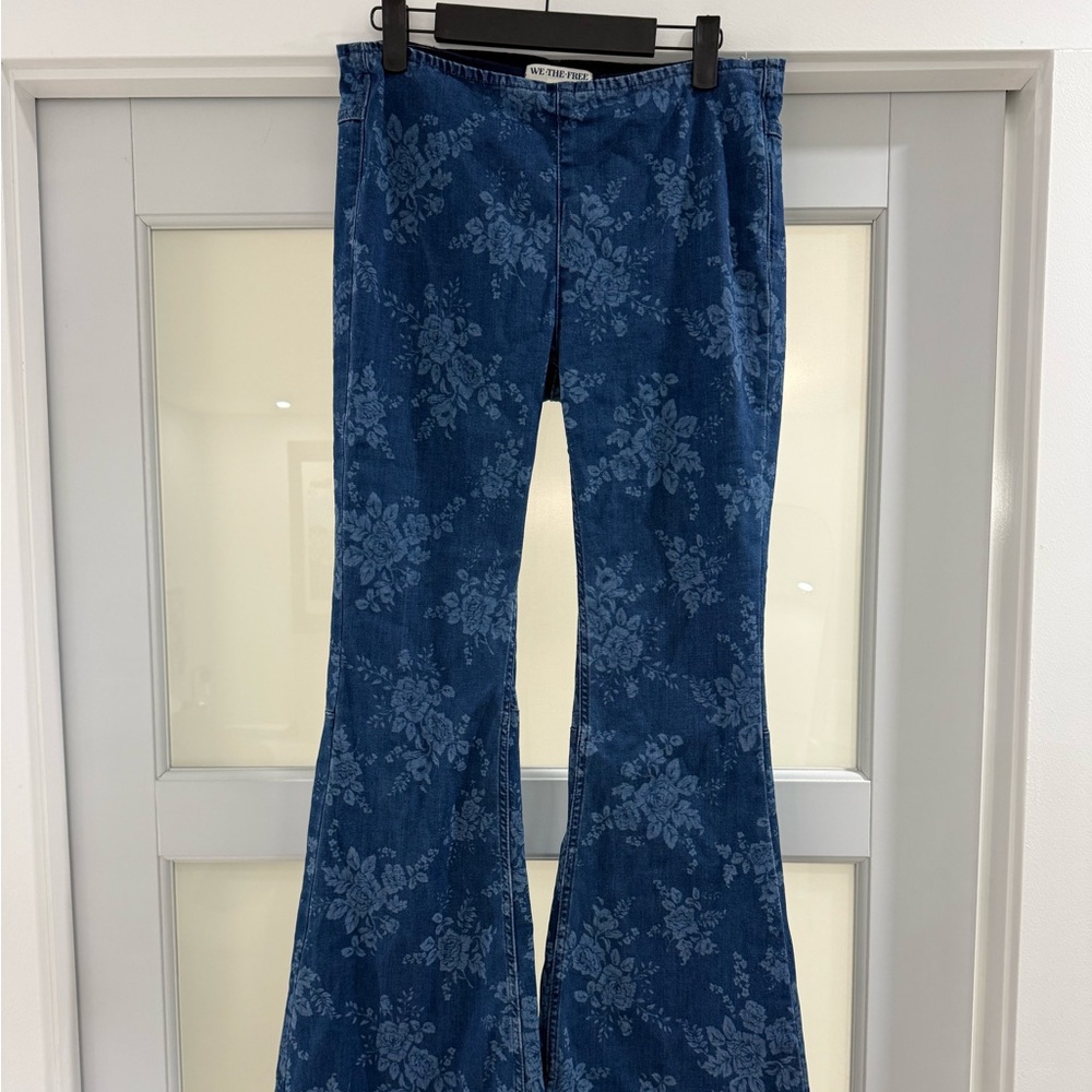 We The Free Floral Blue Flared Jeans